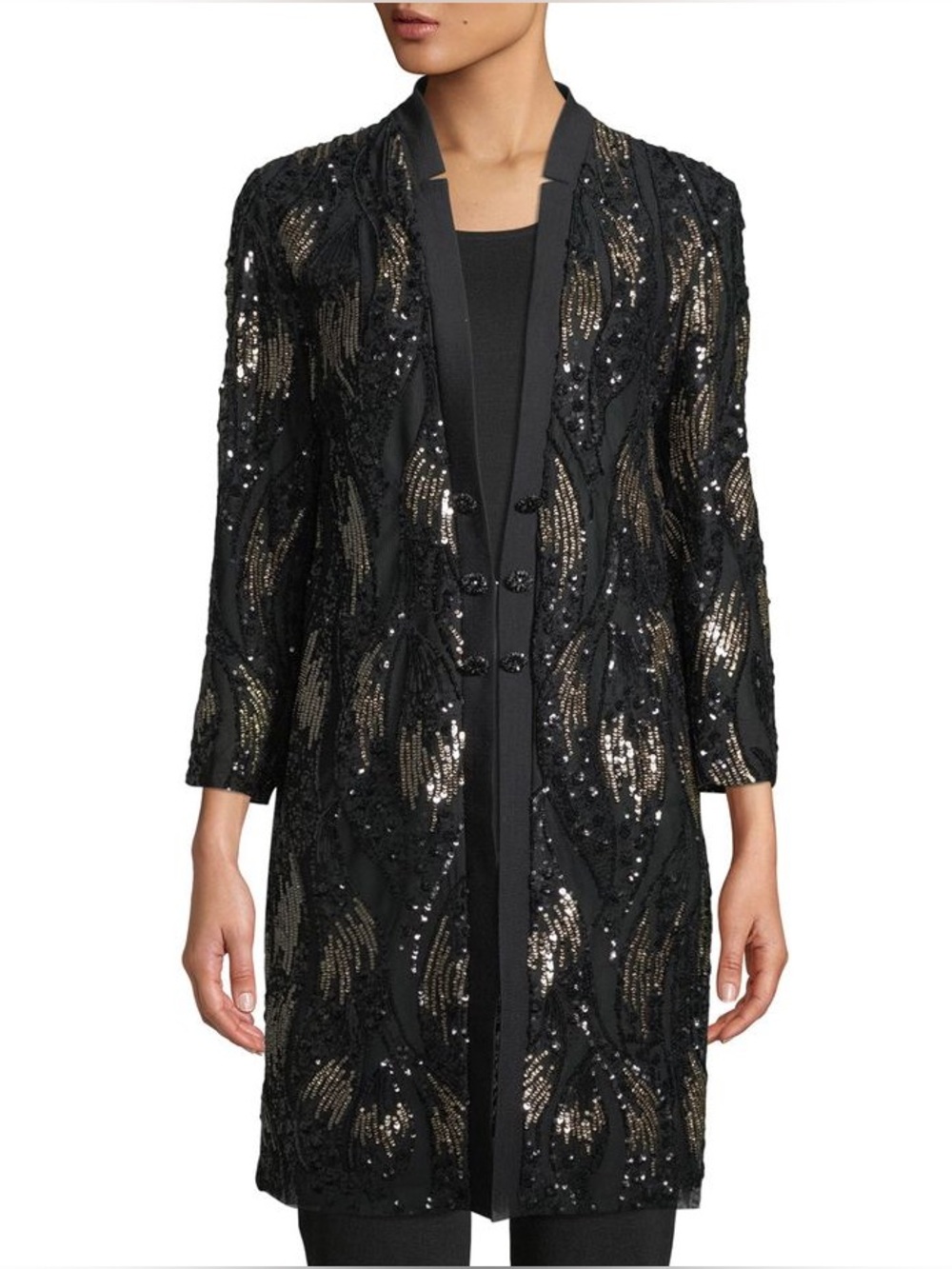 Misook Black Beaded Long Robe Coat